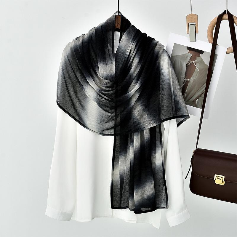 Hot-selling new solid color gradual change color silk scarf long scarf women's scarf spring and autumn polyester thin yarn