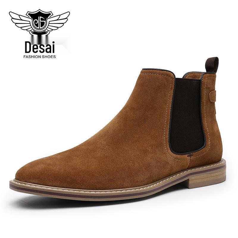 Autumn/Winter 2026 Men's Chelsea Slip-On Leather Boots: Top Grain Cowhide, Low Heel.