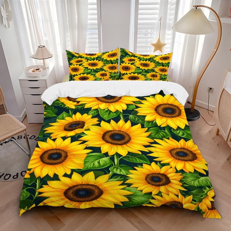 3pcs Bedding Set Sunflower Field Includes 1 Comforter + 2 Pillowcases, Without Pillow Inserts, Soft Comfortable,Bedding Set,a0909017