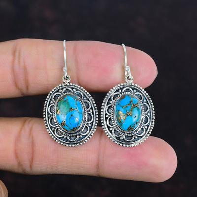 Σκουλαρίκι Χαλκός Τιρκουάζ Μπλε Σκουλαρίκια με Πολύτιμους Λίθους Σκουλαρίκι Ασήμι 925 Στερλίνα Vintage Κοσμήματα Χειροποίητο Σκουλαρίκι Δώρα Για Γυναίκες Κομψά Κοσμήματα