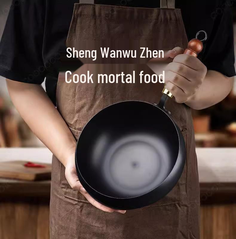 Hand-Forged Authentic Zhangqiu Non-Stick Iron Wok, 24CM - Perfect for Stir-Frying, Stewing, and Soup