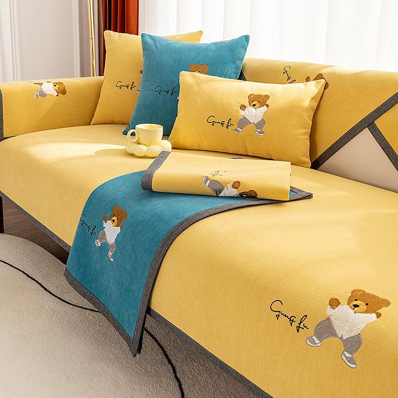 Sofa Cushion Nordic Simple Modern Non-Slip Seat Cushions Four Seasons Universal Cartoon Chenille Sofa Cover Slipcover Seat Cushion