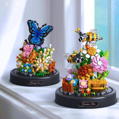 Biene Schmetterling Blume Bonsai Bausteine Insekt Pflanze Topfmodell Steine Mit Staubschutzhülle Kinder DIY Spielzeug Weihnachtsgeschenke