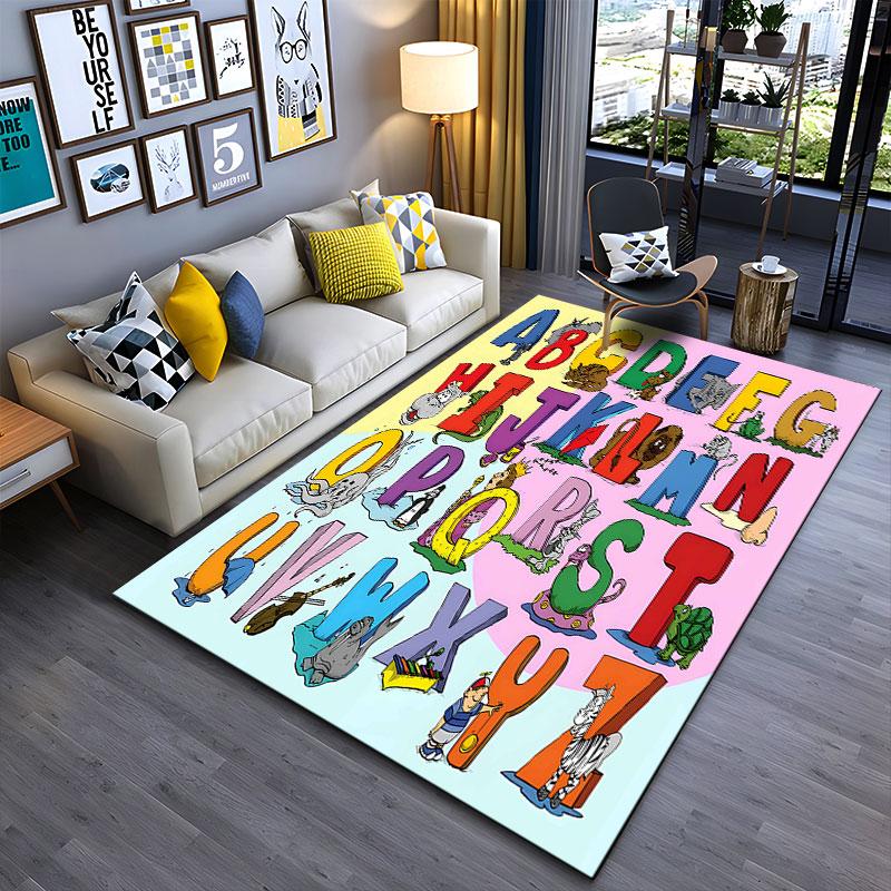 Colorful Alphabet Animal Carpet Suitable As a Non-slip Mat for the Living Room or Bedroom Sofa