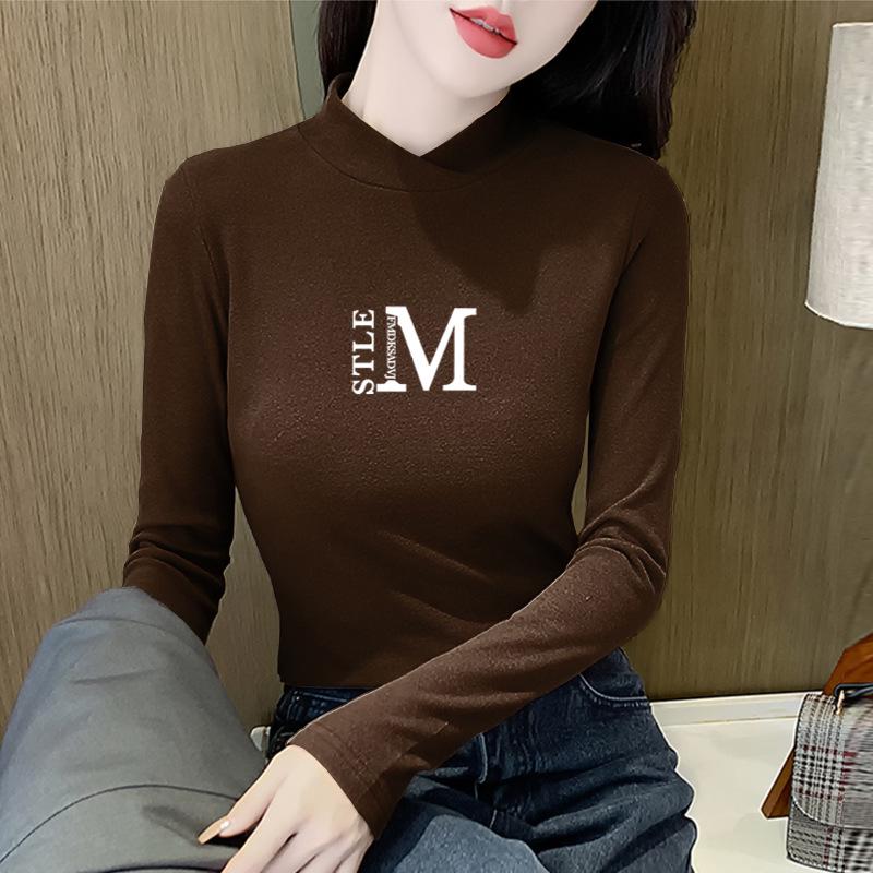 De Velvet Women's Plus Size Fleece-Lined Semi-High Neck Long Sleeve Base Layer Top - 2025 Autumn/Winter