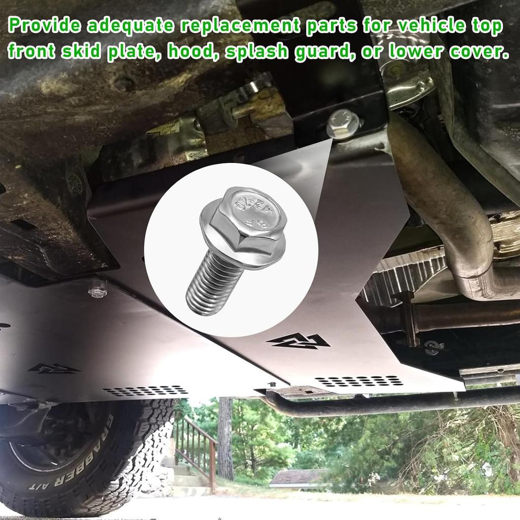 12 PCS Skid Plate Bolts, Stainless Steel 12mm Hex Head Auto Skid Plate Bolts, Car Top Front Skid Flange Bolts, Car Accessories Replacement High