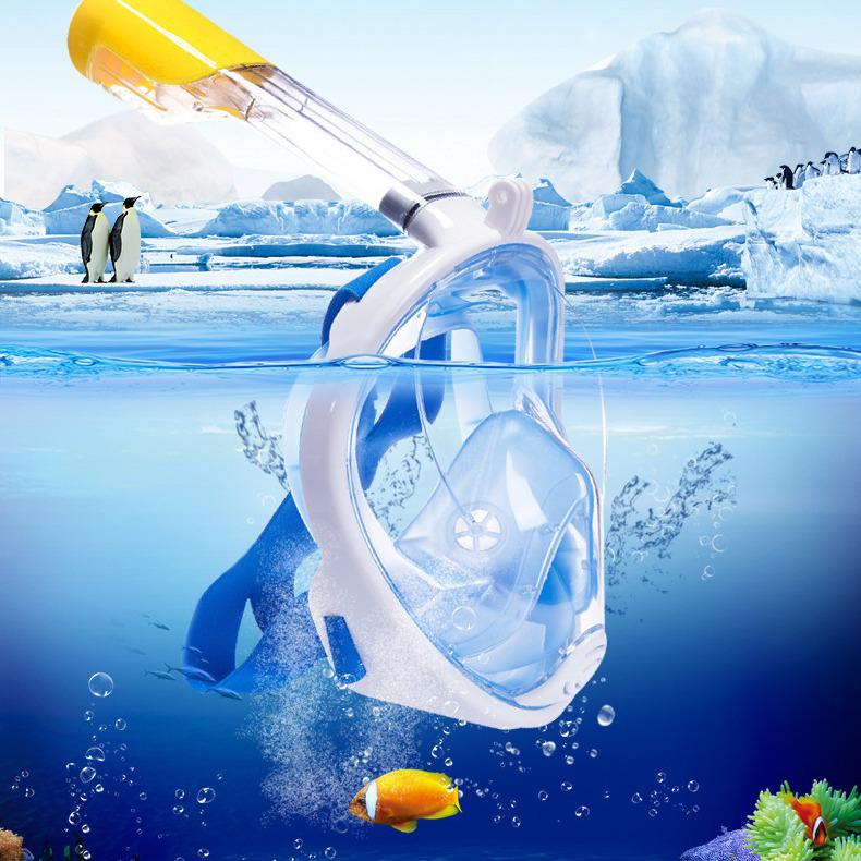 Sada pro šnorchlování pro dospělé: Silikonová potápěčská maska a brýle s plně suchým šnorchlem.
