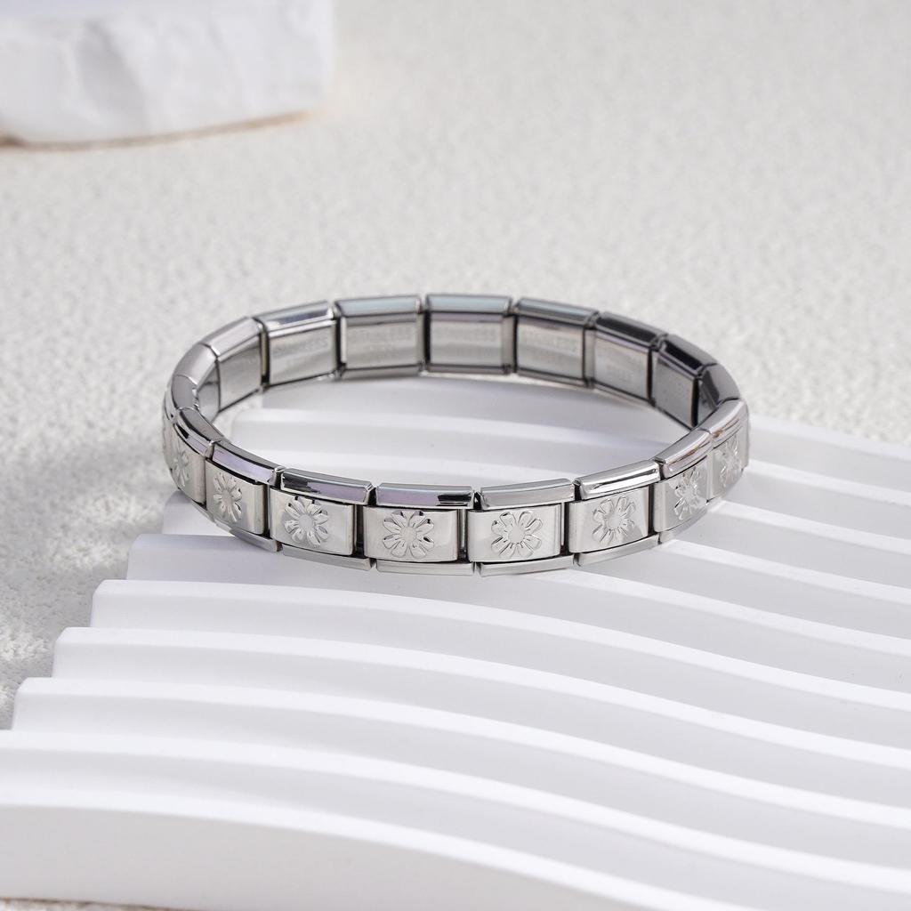 Italian Stainless Steel Love Heart & Star Modular Bracelet - Detachable Elastic Watch Band, European & American Fashion.