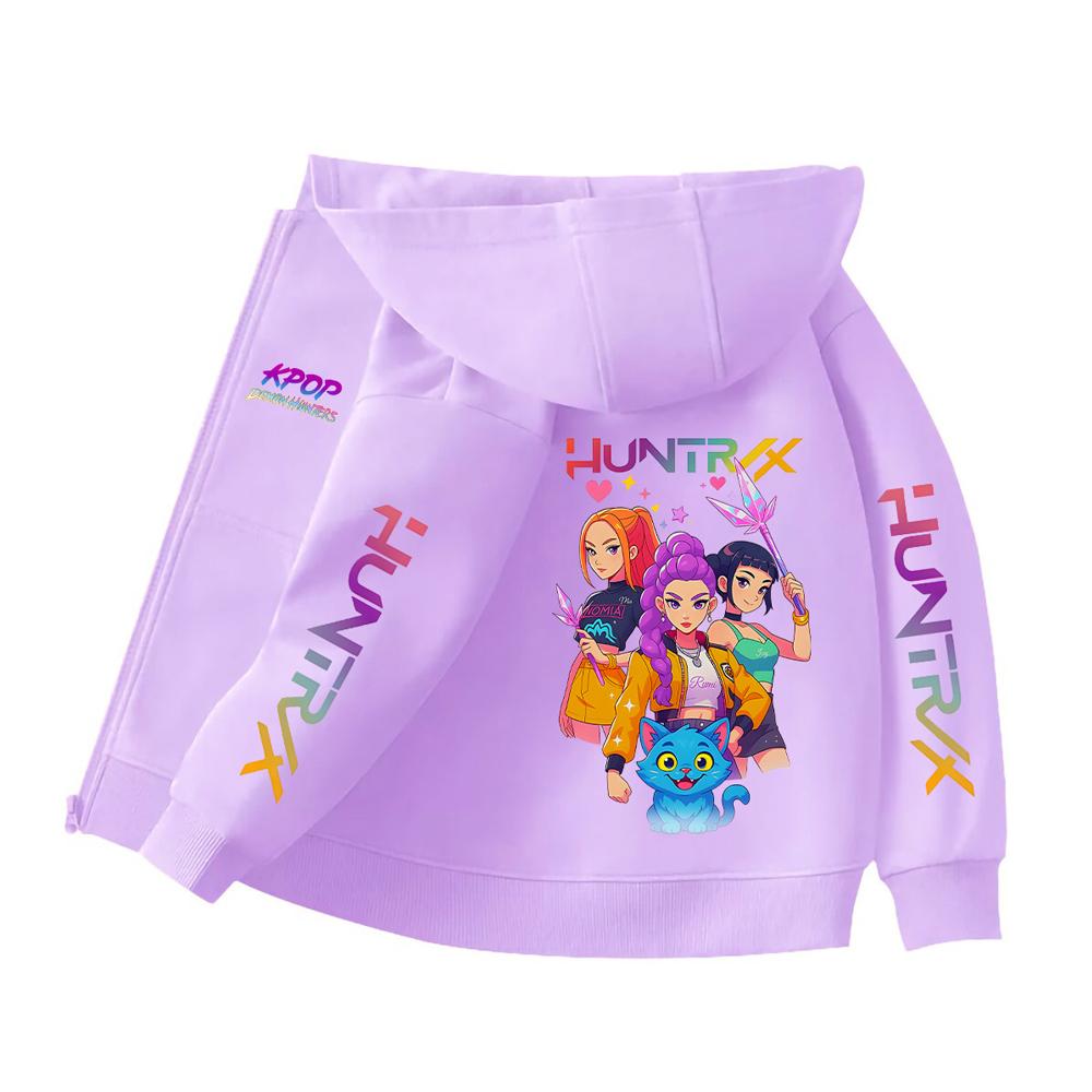 

Kpop Охотники на демонов Детская толстовка на молнии Руми Зои Мультяшная модная кофта на молнии Мальчик Девочка Повседневные топы Детская одежда Подарок 110cm