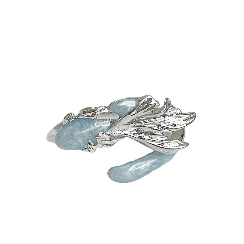 Blue Ocean Drip Glaze Open Ring Star Chain Niche Design Sense Personality Advanced Sense Index Finger Ring Female