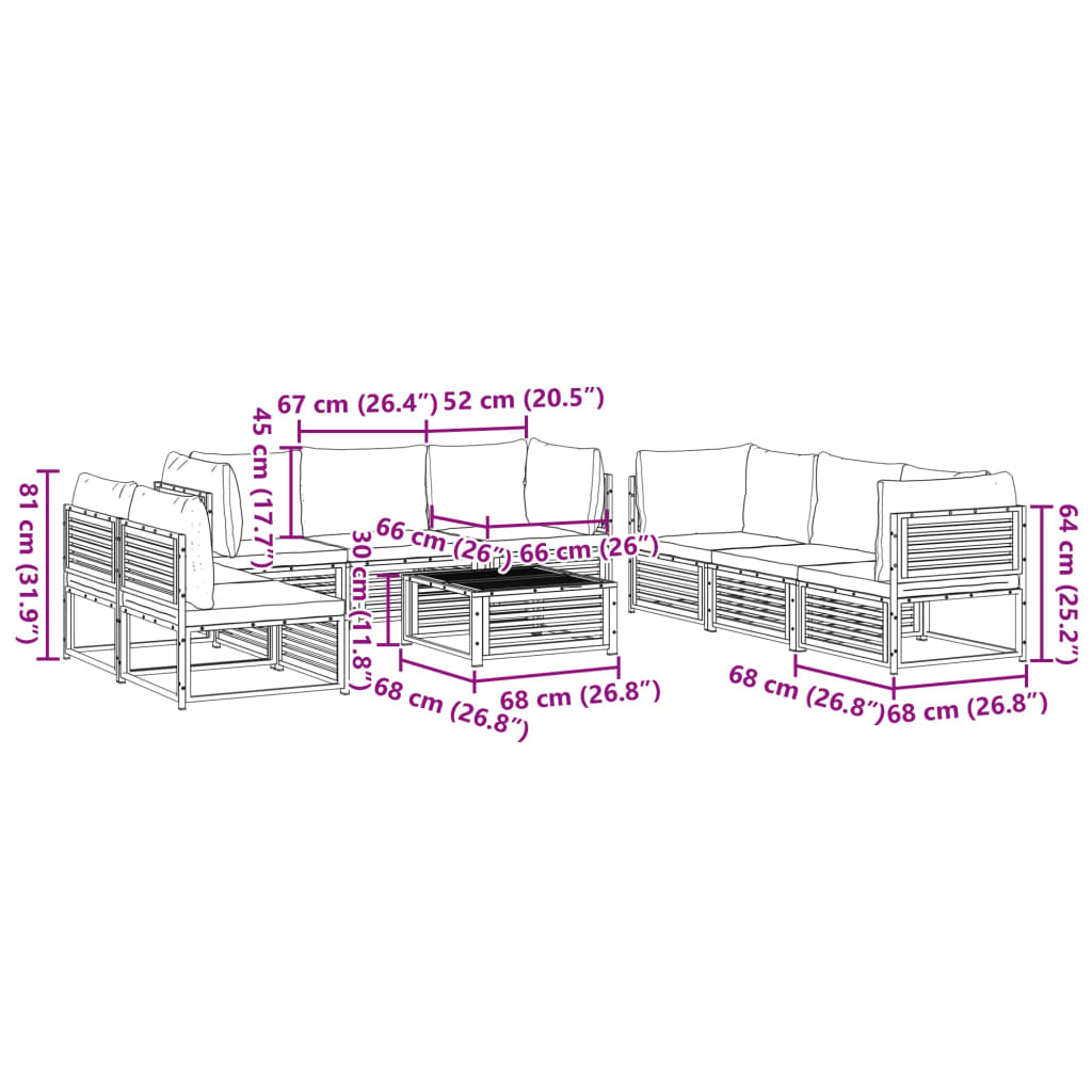 9 Piece Garden Sofa Set with Cushions Solid Acacia Wood