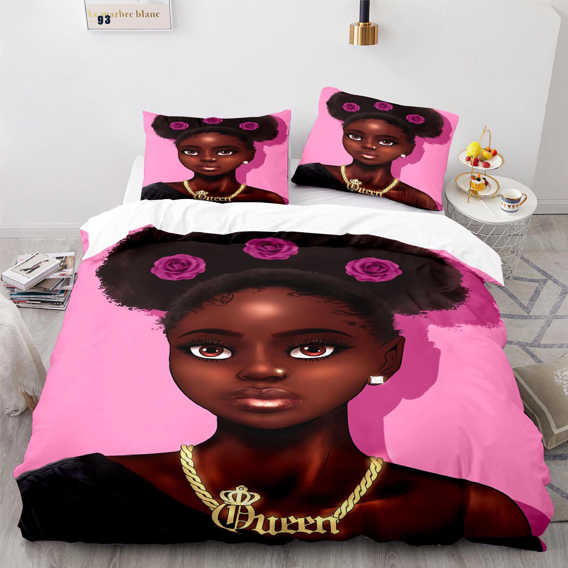 

American Black Girl Duvet Cover Black Girl Magic Pillowcase Bedding Set Boys Girls Bedroom Decoration Gift Single Double Size 135x200cm
