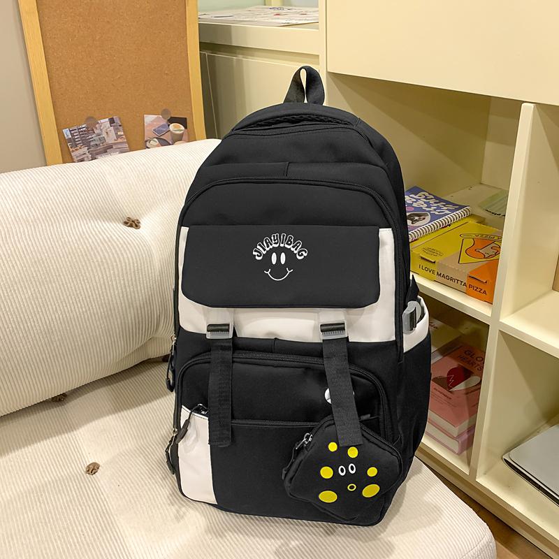 Large Capacity Backpack Lightweight Contrast Color Schoolbag Junior Senior High School Student Backpack with Coin Purse
