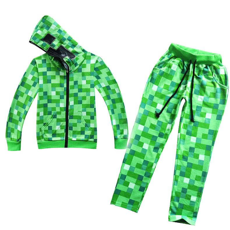 

Kids Boys Girls Green Game Long Sleeves Zipper Jacket Coat Pants Sets Halloween Cosplay Costumes Role Play Outfit 160 зелений
