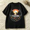 Vintage Sunset Fisherunisex And Fish Graphic Tee Unisex Black Short Sleeve Fishing Lover Outdoor Streetwear Tshirt Y2k Top Harajuku