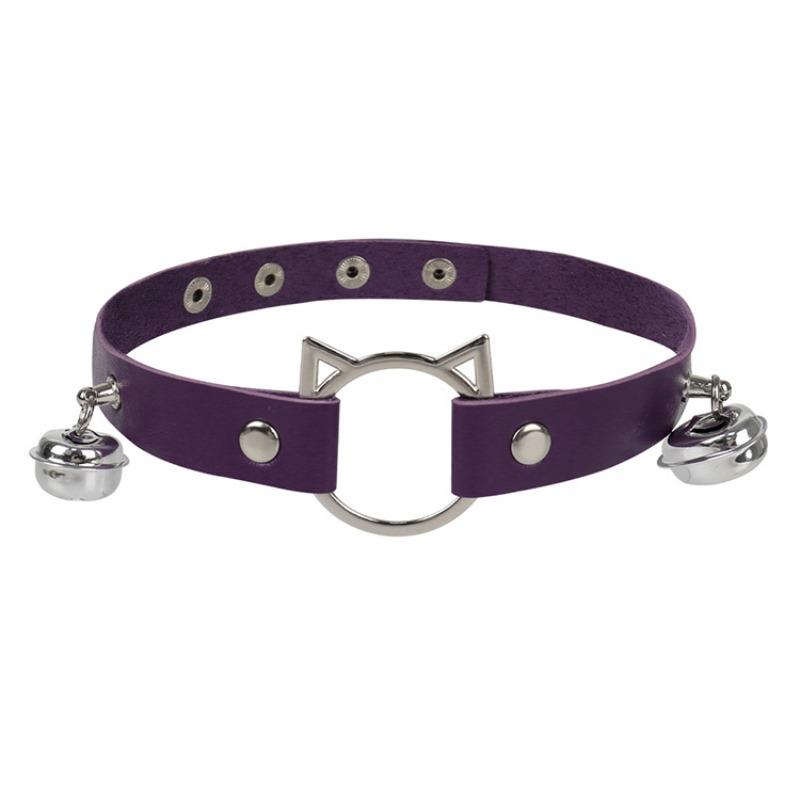 European and American personality cat head leather collar neck strap, Harajuku PU punk bell necklace jewelry performance collarbone chain