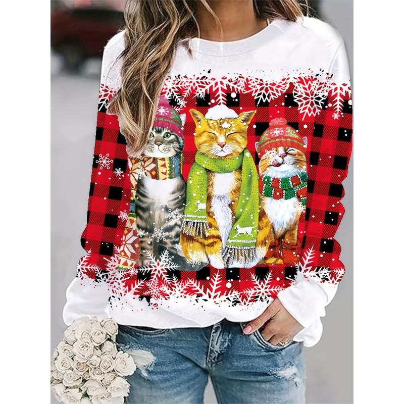 Womens Round Neck Pullover Sweatshirt With 3D Christmas Tree Print Casual Comfort Fit 2025