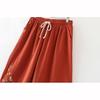 Spring Women Wide Leg Pants Fashion Summer  Casual Solid Embroidery Straight Sleeve High Waist Loose Drawstring Pocket Cotton Trousers