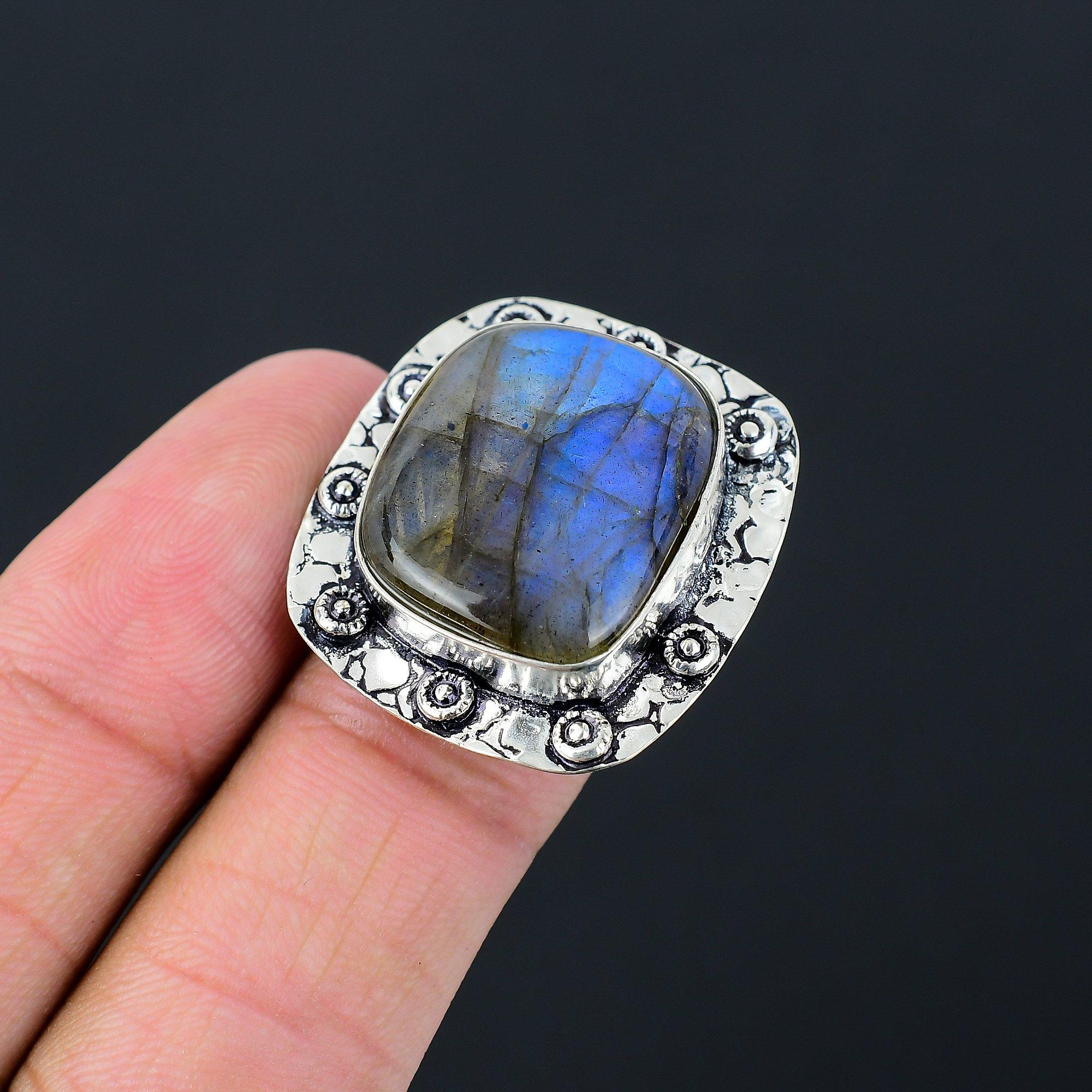 Mothers day Deal Labradorite Gemstone Daughter Promise Ring Sterling Silver US 8 8
