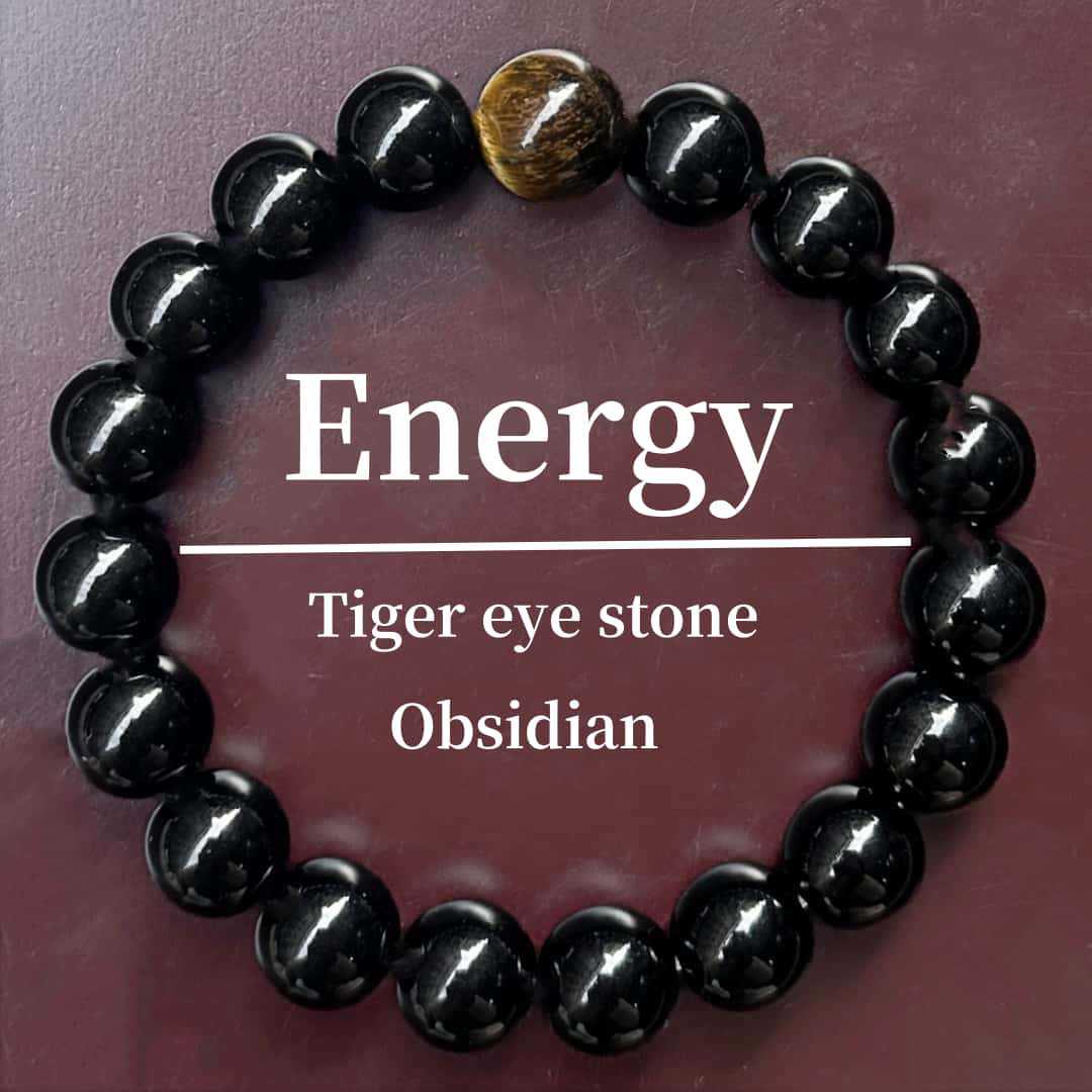 

Xiyin TK Handmade 10mm Tiger Eye & Obsidian Elastic Bracelet 8mm