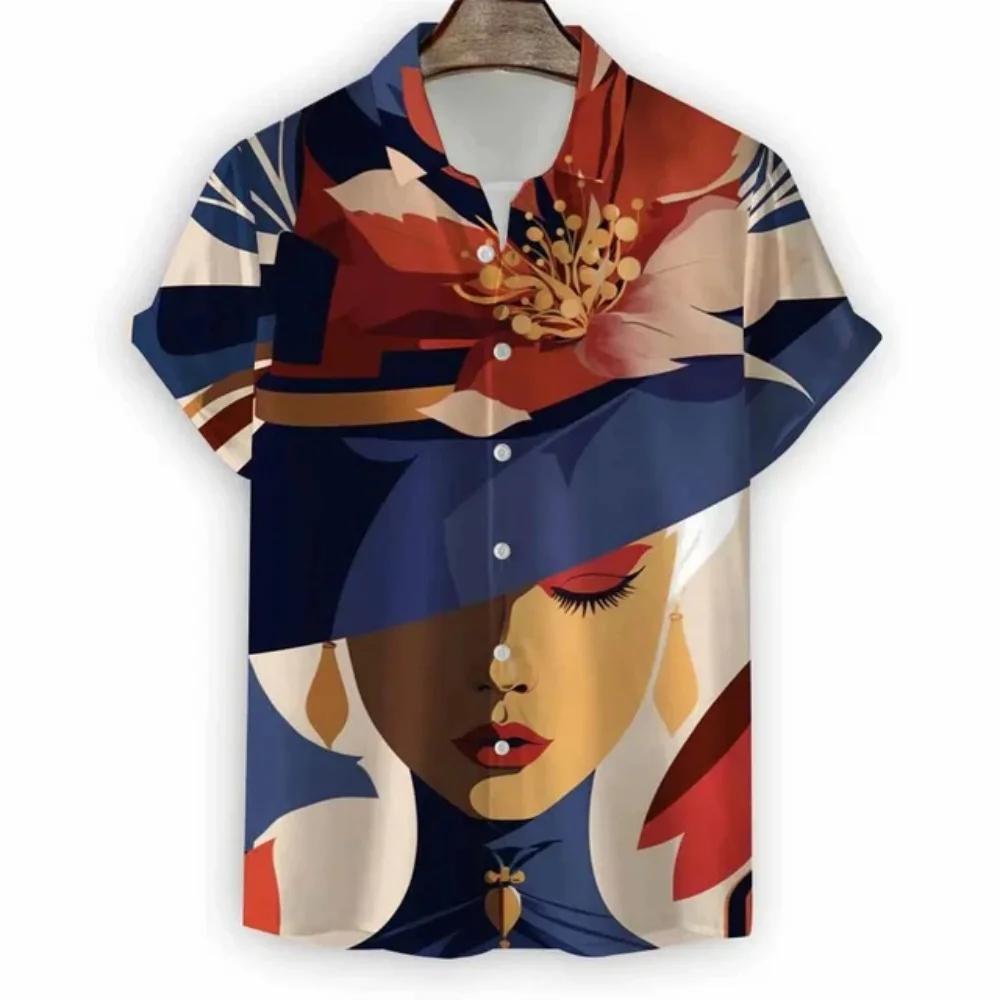Modern Girls Pattern Print Men's Shirts Hawaii Short Sleeve Top Fashion Streetwear Casual Outdoor Men's and Women's Clothing Blouse
