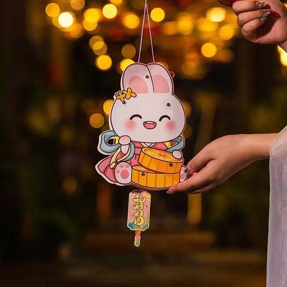 Handmade Craft Kit LED Glow DIY Paper Lantern Battery Portable Glowing Rabbit Light Vintage Mini Size Chinese Flower Lamp Family