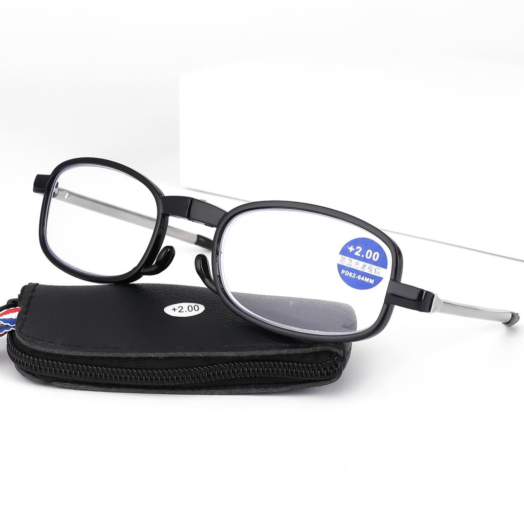 Ultra Thin Folding Reading Glasses For Men Women Metal Frame Comes With Portable Flat Hard Case