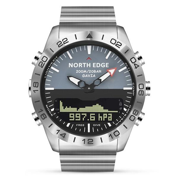 NORTH EDGE Мужские спортивные цифровые часы для дайвинга Мужские часы в стиле милитари Роскошные полностью стальные деловые водонепроницаемые 200 м альтиметр компас серебряный