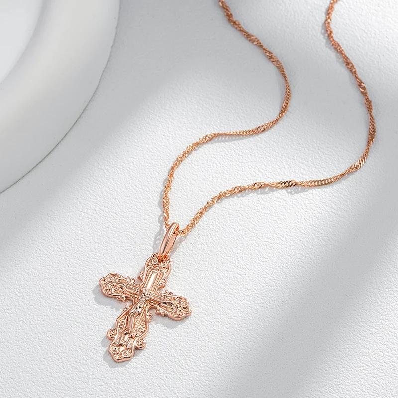 Golden Embossed Texture Cross Pendant Women Necklace Oval Connection Water Wave Chain Vintage Jewelry