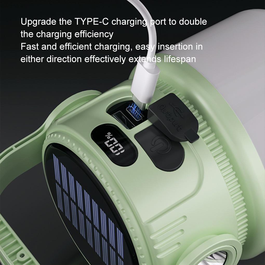 Outdoor Solar Light LED Portable Camping Lantern Lightweight Tent Lamp Night Lamps USB Rechargeable Hanging Lights with Hook