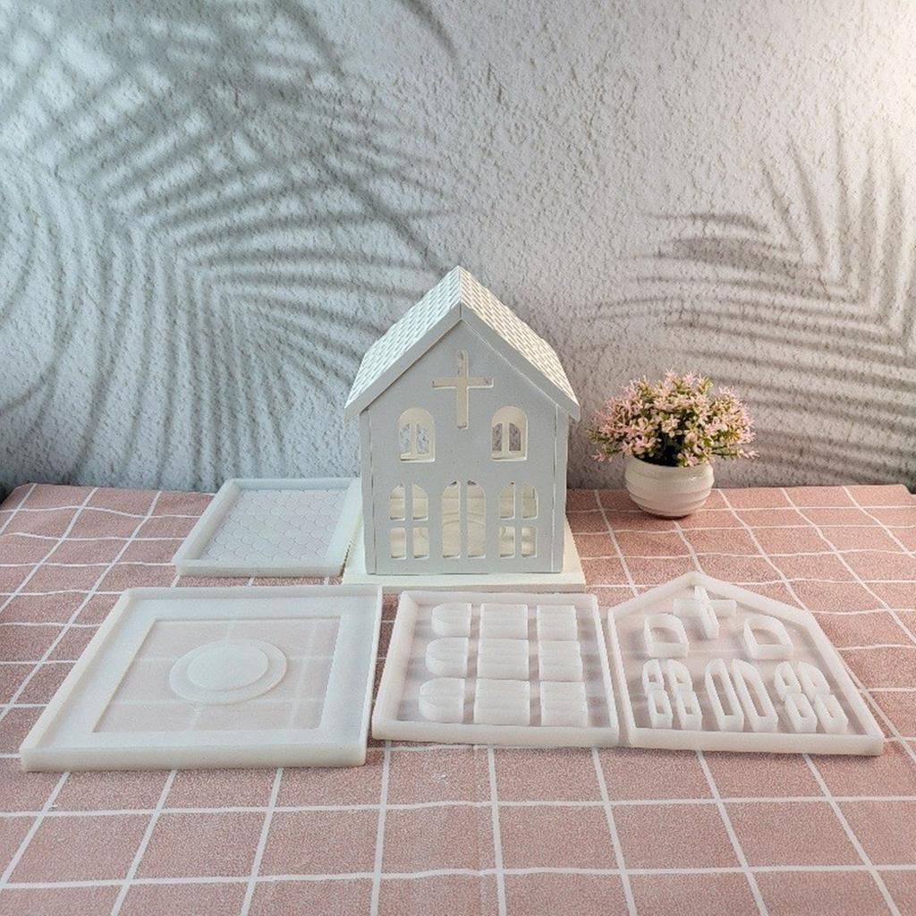 House Candle Holder Silicone Mold 3D Church Candlestick Plaster Mold Gypsum Resin Molds Home Decorations for Christmas