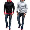 Autumn Winter Men Hoodie Slant Zipper Contrast Color Patchwork Pullover Thick Slim Fit Hooded Sweatshirt Streetwear