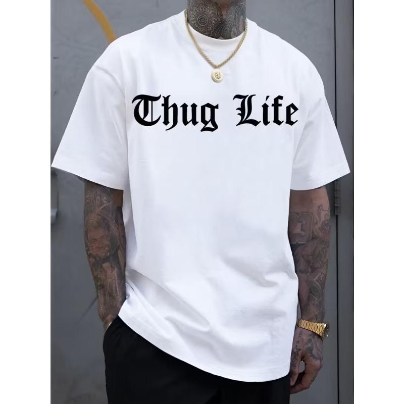 

Європейські розміри Чоловіча футболка з принтом - Біла вулична футболка з написом, Легка літня футболка з коротким рукавом, Повсякденний топ з круглим вирізом 4XL білий