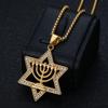 Hip Hop Iced Out Star Of David Candlestick Pendant Gold Color Stainless Steel Chanukah Necklace for Men Je Jewelry Gift