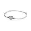 Brilliant Heart Shape Chain Clasp 925 Silver Cubic Zirconia Bracelet Women's Silver 590727CZ16