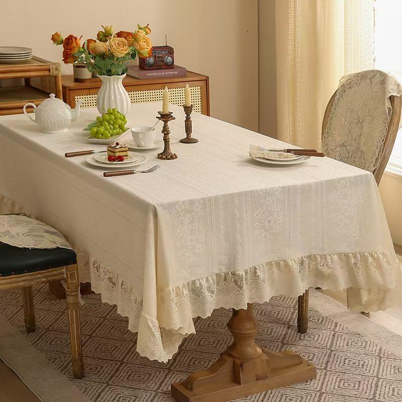 Nordic Elegant Retro Lace Rectangle Tablecloth With Plum Blossom Hollow Pattern,For Wedding Party Table Decoration And Dustproof