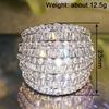 Huitan Bling Bling Crystal Rings Women for Wedding Party Hyperbole Full Cubic Zirconia Wide Band Rings Geometric Fashion Jewelry