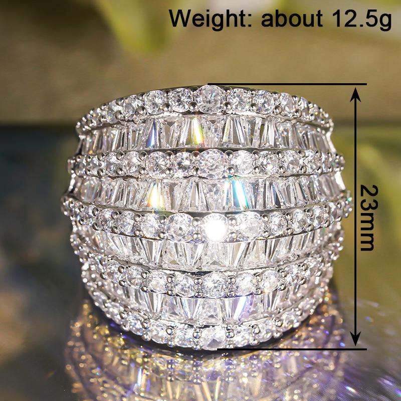 Huitan Bling Bling Crystal Rings Women for Wedding Party Hyperbole Full Cubic Zirconia Wide Band Rings Geometric Fashion Jewelry