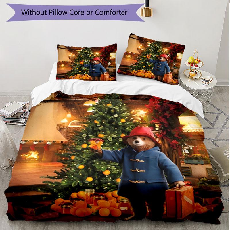 3pcs Duvet Cover Set (1*Duvet Cover + 2*Pillowcase, Without Core), Paddington Bear Print Soft All‑Season Bedding Set, Home Bedroom Decor Gift