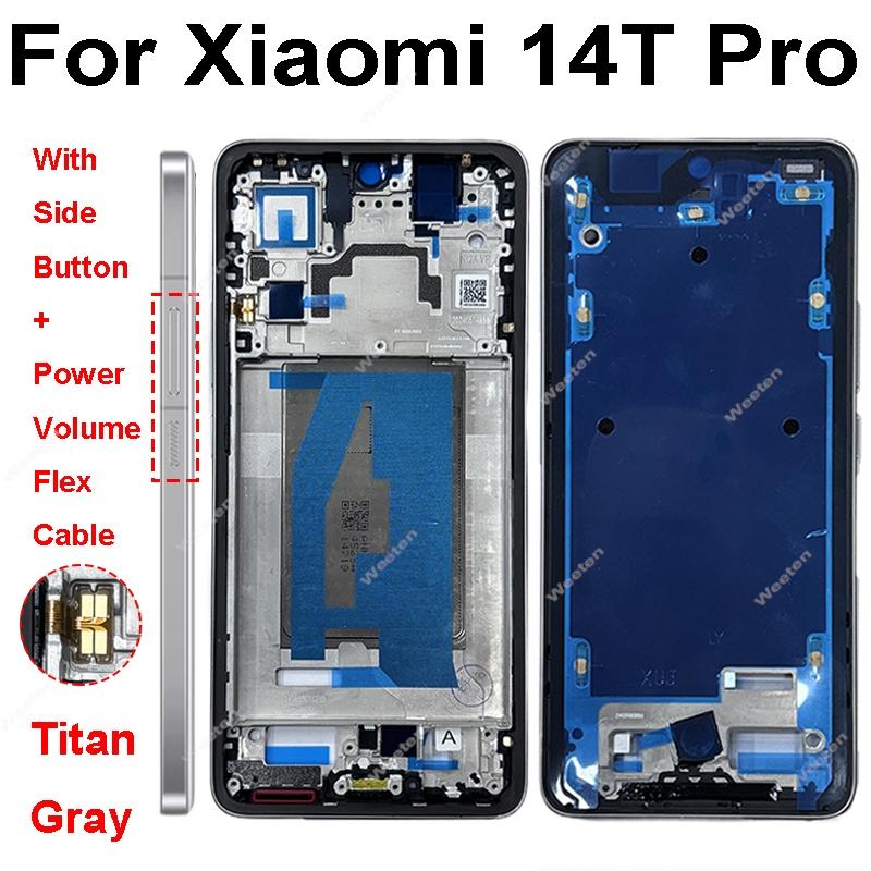 LCD Display Screen Frame Cover For Xiaomi 14T Xiaomi 14T Pro Middle Frame Housing Cover Bezel with Side Button Spare Parts