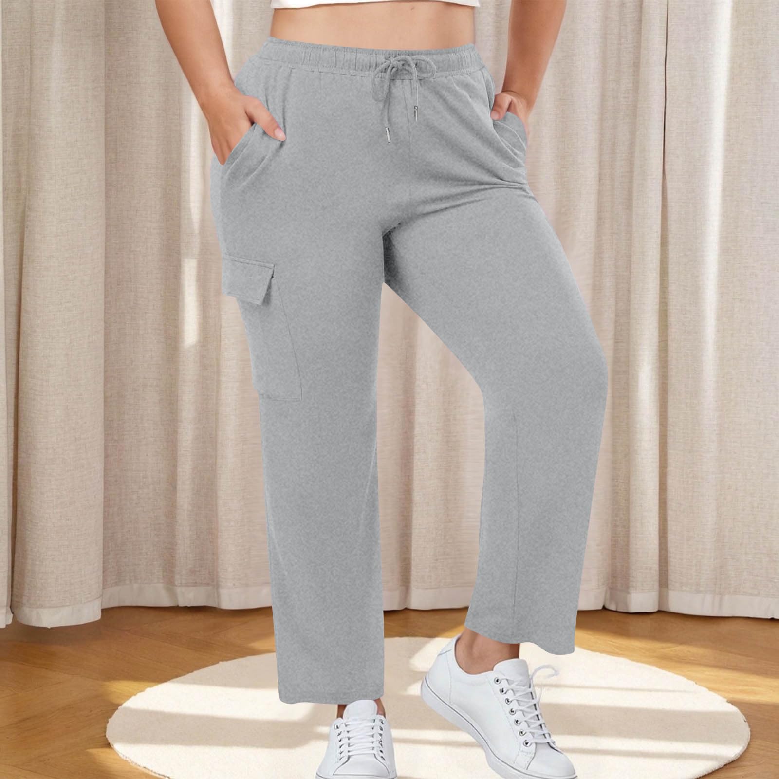 

Women s Fashion Space Side Pockets Stretch Waist Button Multi-Pockets Color Pants S