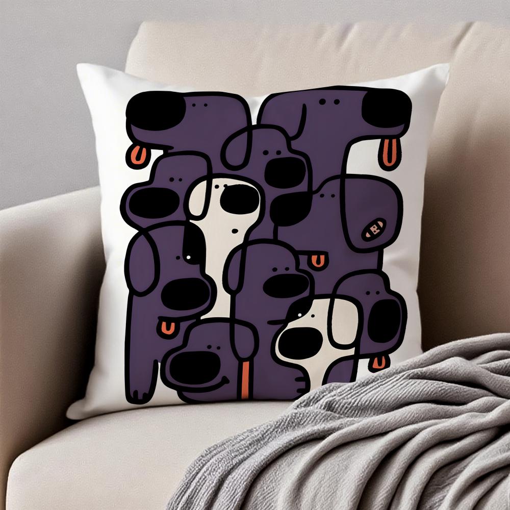 Quirky Modern Art Abstract Dog Cushion Cover Pillowcase Antidustmite Invisible Zipper Short Plush Sofa Cushion