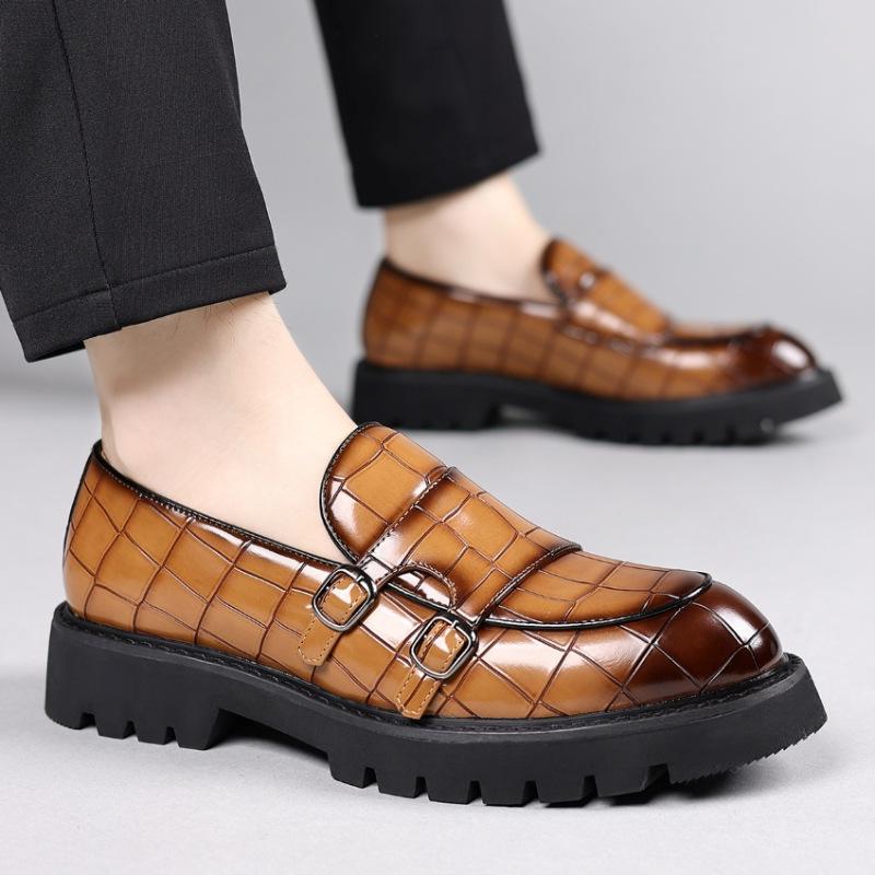 

2025 внешняя торговля большой размер лоферы с двойной пряжкой на булавке мужские глянцевые платформа жених повседневные высококлассные кожаные туфли 3339 37 коричневый