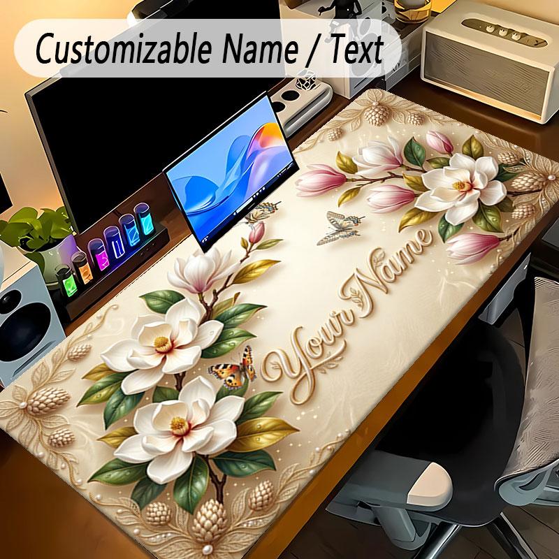 Floral Garden Theme Personalized Mouse Pad Custom Name Text Non Slip Desk Pad For Laptop Office Desktop