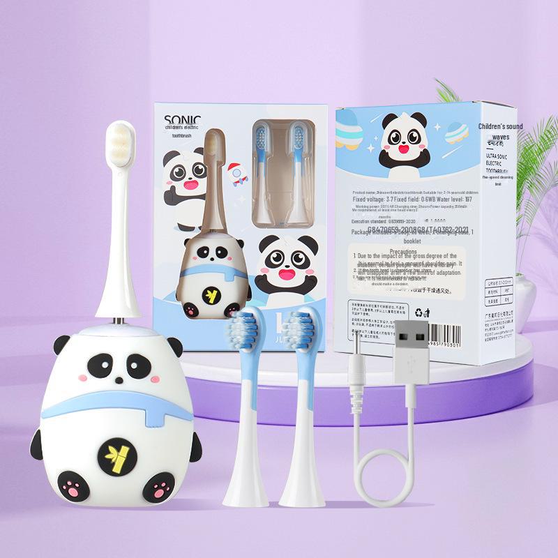 Children's Electric Toothbrush with Soft Bristles and Cartoon Red Panda Design for Ages 3-12
