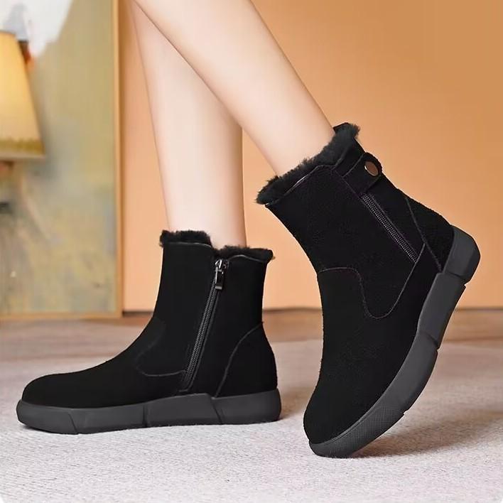 Women's Fur One Thick Bottom a Footstool Leather Waterproof Winter Lightweight Warm Snow Boots Non-slip Wear Casual Sneakers Martin Cotton Boots