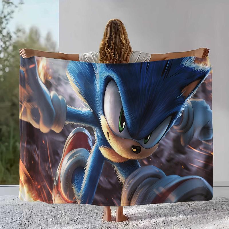 Retro S-Sonic Cartoon Game Flannel Blanket,Ultra Soft Warm Plush Throw for Home Bedroom Bed Sofa Cover Camping Picnic gift