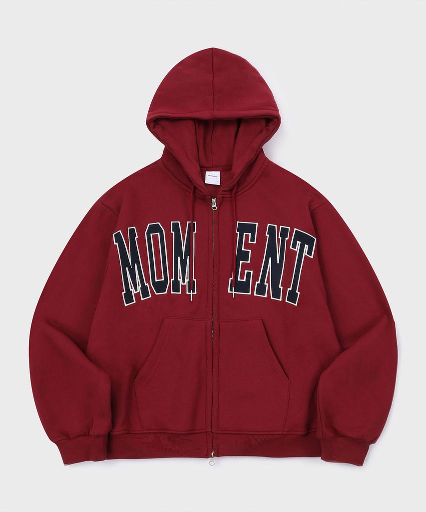 Slow Record House Moment Zip-Up Hoodie_Burgundy