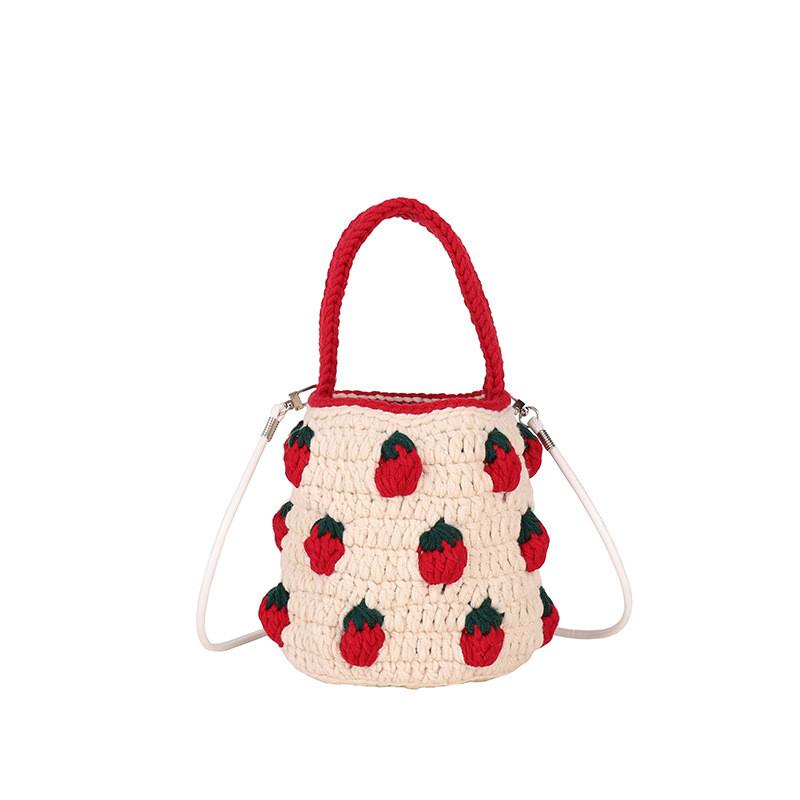 Cute Color Blocking Strawberry Pattern Women Knit Handbag For Daily Use