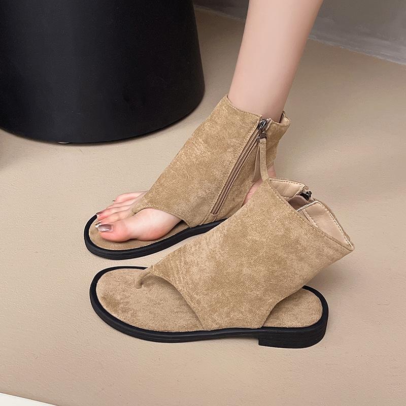 Versatile Thin Spring and Autumn Thin Toe Round Head Sandals Women's Versatile Low Heel Short Cool Boots Fashionable Single Shoes Women